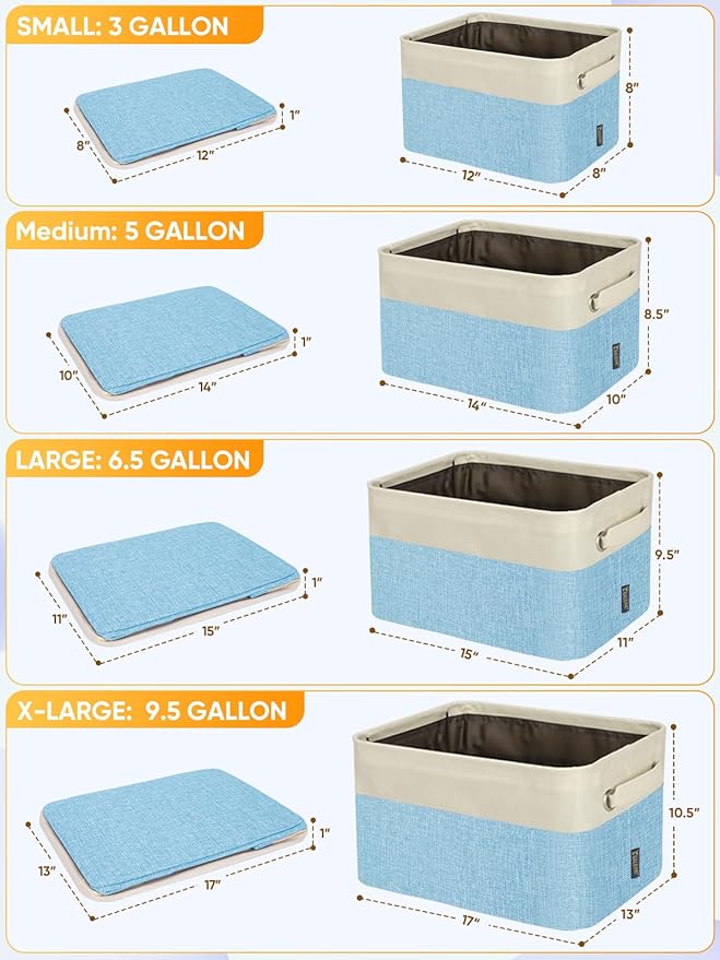 BALEINE 4 Pack Fabric Storage Bins for Shelves, Linen Storage Baskets for Organizing, Decorative Closet Bins for Clothes, Home (Skyblue, 15''x11''x9.5'')