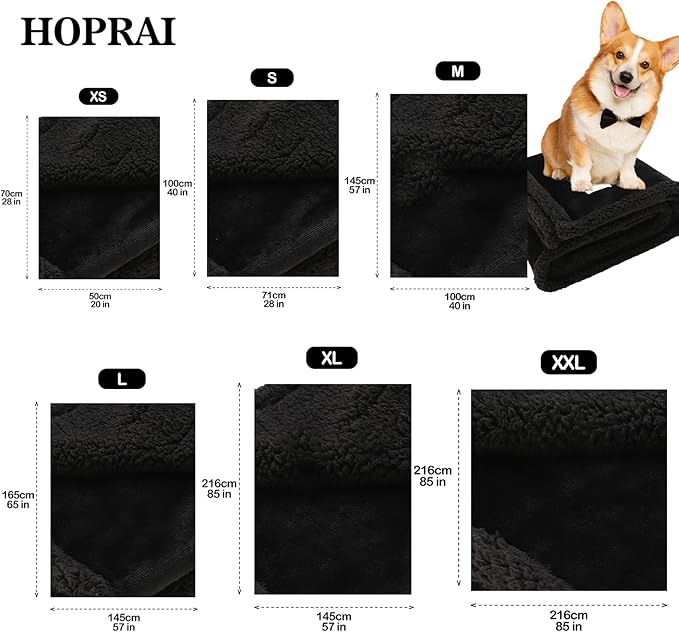 HOPRAI Dog Blanket, Waterproof Reversible Sherpa Fleece Throw Blanket, Furniture Cover for Bed, Couch, Sofa Protection from Liquid Pee and Pet Fur of Puppy, Cat (Black S28*39inches)