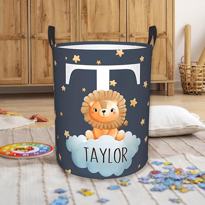 Personalized Cute Forest Animal Laundry Hamper for Kids,Custom Name Dirty Clothes Basket, Nursery Toy Bin Organizer for Baby Boys Girls Toddler Bathroom Bedroom Decor, Collapsible Storage with Handles