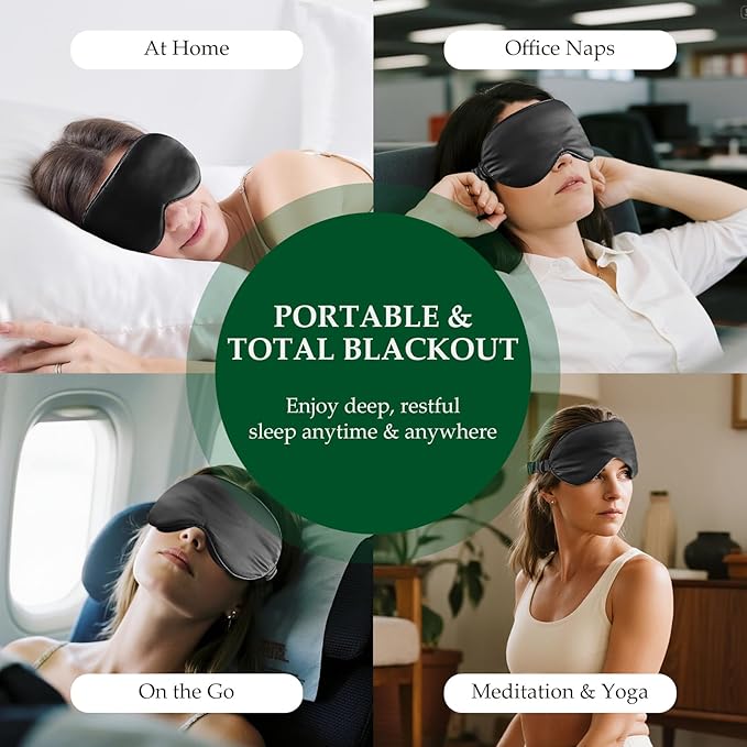 SGMSILK 100% Mulberry Silk Sleep Mask for Unisex, 22 Momme 3D Silk Contoured Eye Mask, Breathable Light Blocking Blindfold with Adjustable Strap, Blackout Eye Cover for Travel, Black