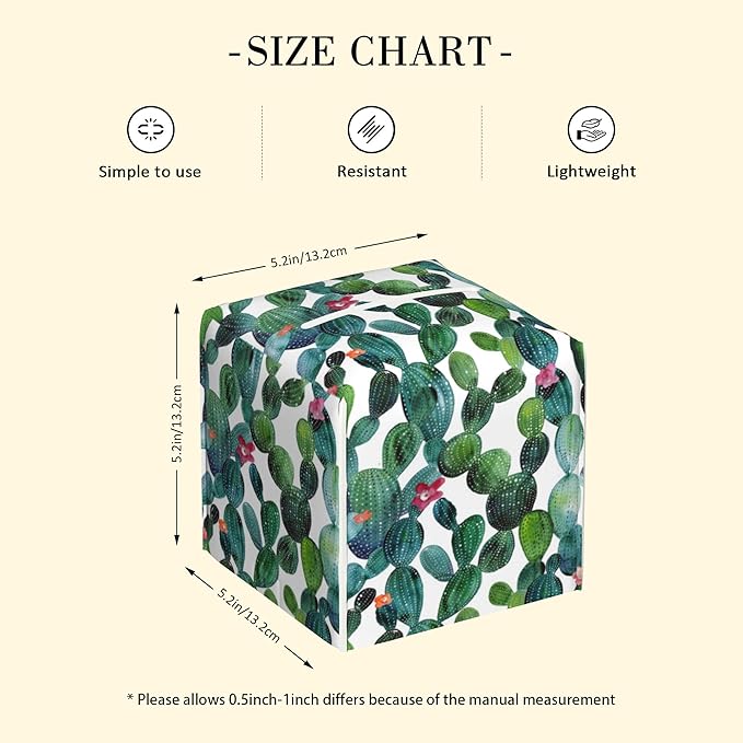 POIUBLE Leather Tissue Box Holder Watercolour Cactus Tissue Box Cover Square Waterproof Tissue Holder Organizer Modern Napkin Holder for Bedroom Dresser Night Stand Office Desk
