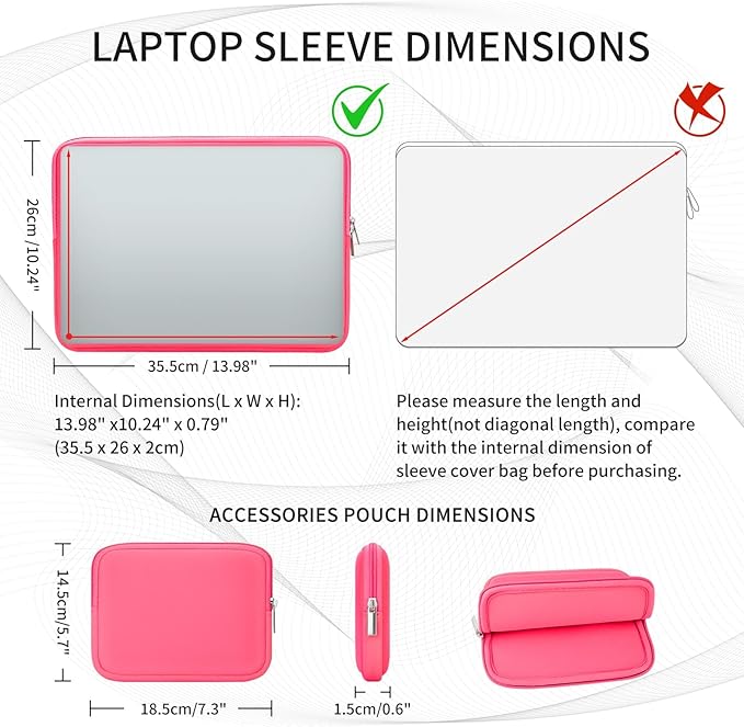 RAINYEAR 15 Inch Laptop Sleeve Protective Case Fluffy Lining Cover with Accessories Pouch, Compatible with 15.4" MacBook Pro/Air A3241 A2941 A3114 A1938 A1707 A1990 (Bright Pink, Upgraded Version)