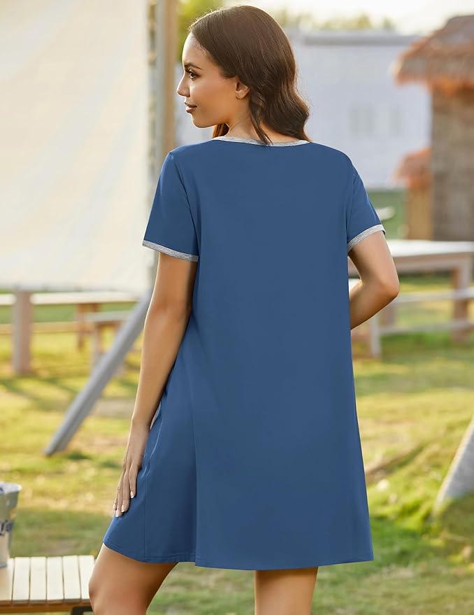 Ekouaer Zip Up Robes for Women Short Sleeves Zipper House Coat Short Bathrobes Lightweight Nightgown with Pockets S-3XL