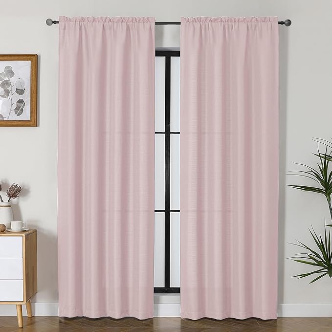 Lecloud Bessie Blush Pink Curtains 84 Inches Long 2 Panels, Airy Privacy Light Filtering Window Drapes, Faux Linen Textured Curtains for Living Room Dining Room Bedroom, Each 40 W x 84 L