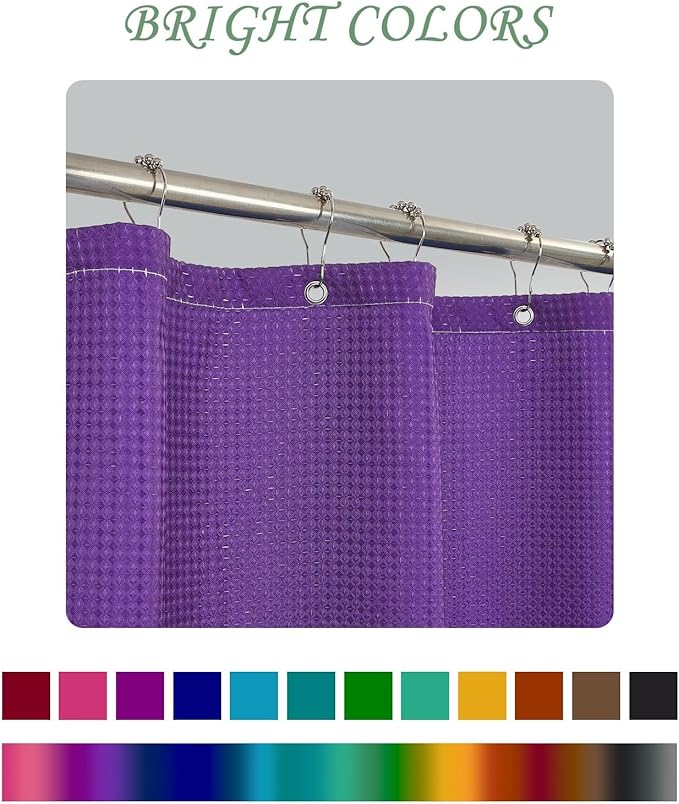 ggaimwf 72x78 Inch Solid Color Shower Curtain for Bathroom Waffle Bath Water Resistant Fabric Curtains Grape Modern Thick Shower Stall Curtain with Metal Hooks