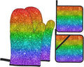 Colorful Rainbow Glitter Oven Mitts and Pot Holders Set of 4, Oven Mittens and Potholders Heat Resistant Gloves for Kitchen Cooking Baking Grilling BBQ