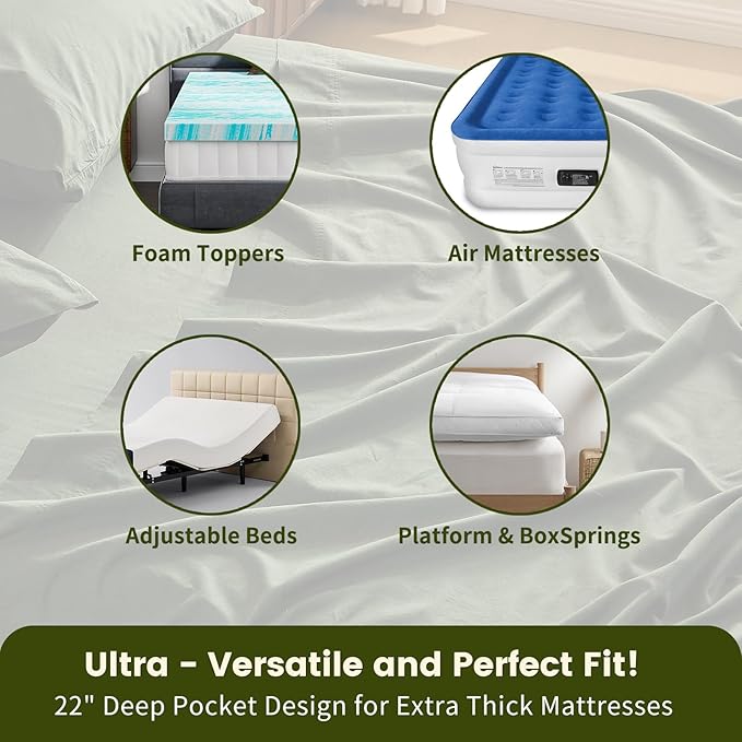 100% Linen Sheet Set Cal King Size Extra Deep Pocket Fits 18-24 Inch Mattress, Breathable & Soft, Smooth 4-Piece Set for Thick Mattresses Hotel Luxury Bedding（Cal King, Forest Green）