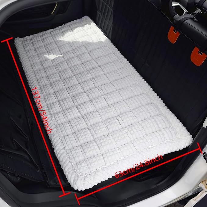 AEEISHOMEREFORM Dog Bed for Car Backseat, Non-Slip Pet Mat Furry Back Seat Blanket for Dogs, Washable Seat Cover for Backseat Extenders (White, 24.8x54 inch)