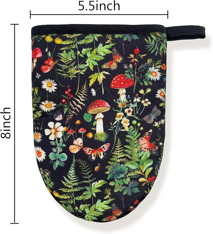 Goth Mushroom Farmhouse Vintage Gothic Mini Silicone Oven Mitts, Heat Slip Resistant Kitchen Gloves 2-Pack Set, Soft Short Small Oven Mittens Pot Holders for Baking Grilling Barbecue Microwave Gift