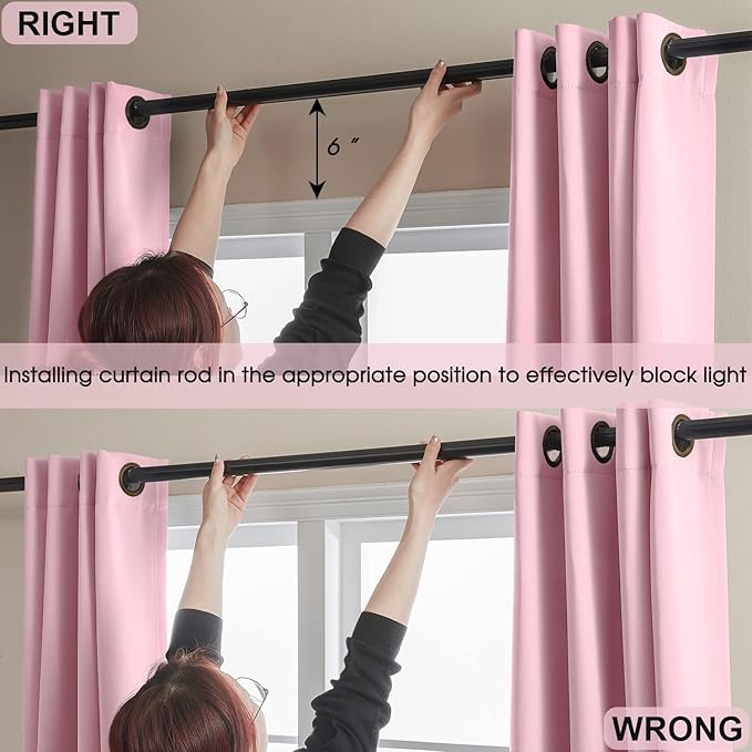 Rutterllow 100% Blackout Curtains 2 Panels, 108 Inches Long Full Blackout Drapes for Bedroom/Kids Room, Thermal Insulated Living Room Window Treatment Drapes (Pink, 52x108 inch)