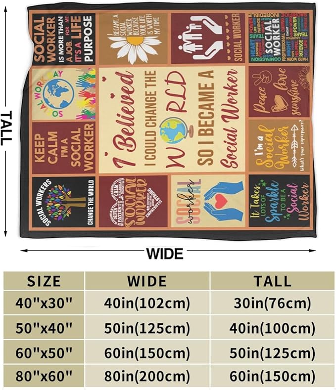 wsradto Social Worker Blanket Gifts for Social Workers Throw Blanket Motivational Quotes Cozy Fleece Flannel Lightweight Stuff Plush for Men Women Adults for Couch Sofa Bed Home Decor 50"x60"