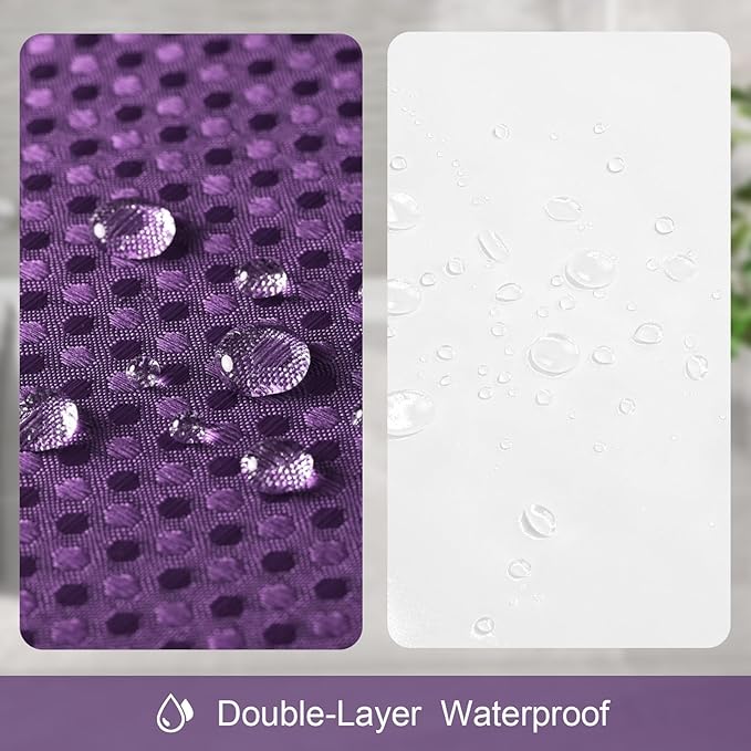 Craidlela 3 in 1 Extra Long Purple Shower Curtain Set-72 W x 84 H, Modern Waffle and PEVA Liner Set with 12 Stainless Steel Hooks, Waterproof Fabric for Bathroom