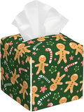 Candy Canes and Stars Leather Tissue Box Holder Christmas Green Gingerbread Tissue Box Cover Square Waterproof Tissue Holder Organizer Modern Napkin Holder for Bedroom Dresser Night Stand Office Desk