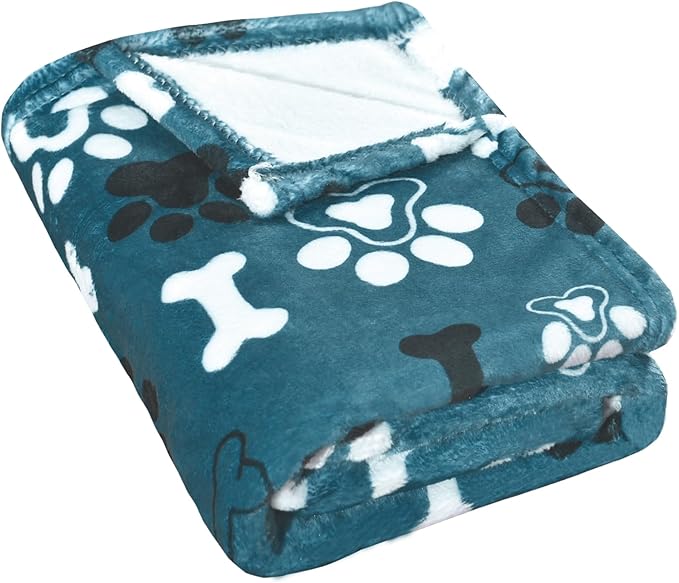 AHOOCUSTOM Dog Blanket,Super Soft Fluffy Premium Fleece Pet Puppy Blanket for Large Medium Dog Cat Mat Cover for Bed Couch,Reversible Cow Print,Turquoise,(41 x 31 Inch)