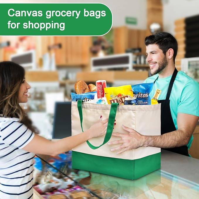 CNaiyunpin Canvas Reusable Grocery Bags, Heavy Duty 8.3 gal Foldable Large Canvas Tote Bag, Holds 60 lbs, 1 Pack