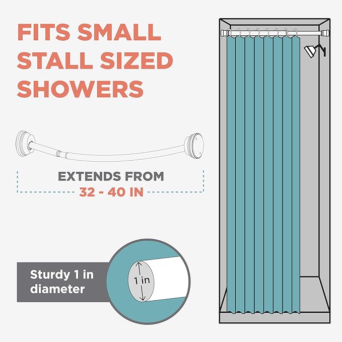 Zenna Home No Drill Curved Shower Curtain Rod, 32 - 40 Inches Adjustable Shower Rod for Small Tubs or Showers, Easy Install, Choice of No Drilling Tension or Wall Mount, Rustproof, Bronze