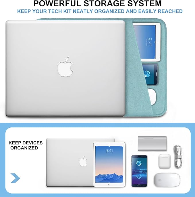Laptop Sleeve Case 13.3 inch, Shockproof Protective Computer Cover with Accessories Pocket, Laptop Bag Compatible with MacBook Air/Pro 13-13.3 inch, Compatible for MacBook Pro 14 inch, LightBlue