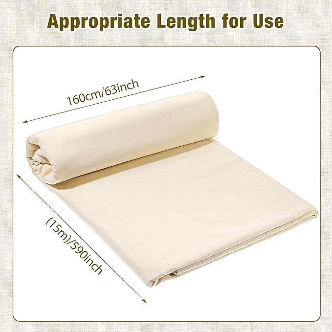 Medium Weight 100% Cotton Muslin Fabric by Yard 63 inch x 16.5 Yards Natural Unbleached Muslin Linen Fabric Draping Fabrics for Sewing Embroidery, Garments, Crafts Material, Apparel Cloth