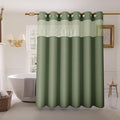 Inhousolu Extra Long No Hook Shower Curtain with Snap in Fabric Liner Set Waffle Weave 230GSM Weighted Hem, Waterproof & Washable Bathroom Curtain Spa with Mesh Top Window 72" W x 84" L Sage Green