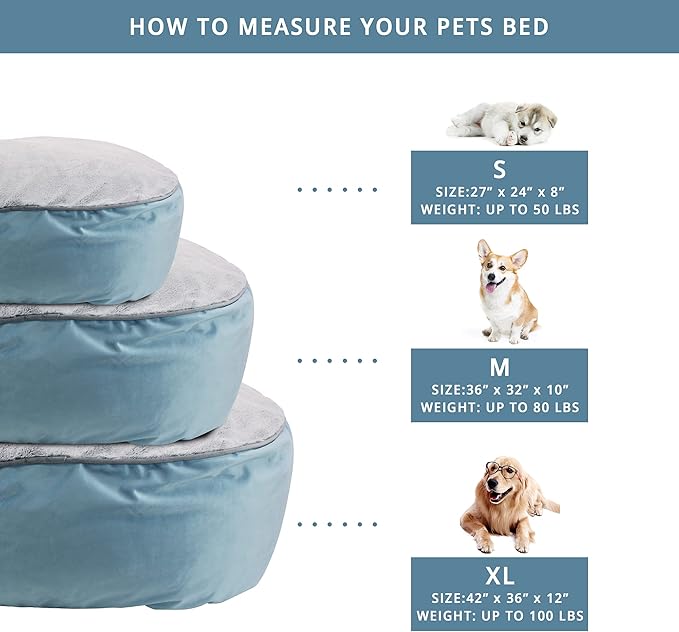 COZY ONE - MIA Collection-DEEP Comfort - Ultra-deep Orthopedic Pet Beds with Non-Slip Bottom, Removable and Washable Velvet Cover, Made in USA, Blue/M, 36x32x10 Inch