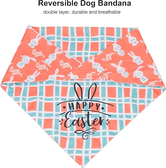 ADOGGYGO Easter Dog Bandana, Multiple Sizes Offered, Reversible Festival Pet Bandana Triangle Dog Scarf for Large X-Large Dogs Pets (X-Large, Easter)