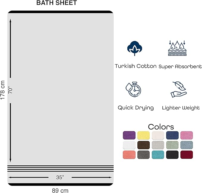 Hawmam Linen Jumbo Large Bath Sheets Towels 2 Pack Soft and Absorbent, Premium Quality 100% Cotton Towels (Cool Grey, Bath Sheet)