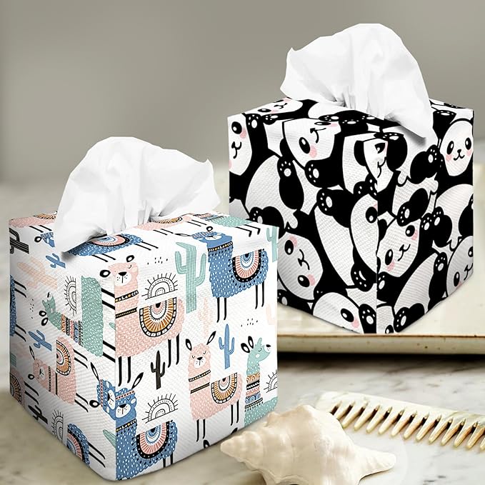 Tissue Box Cover Square Decorative Tissue Box Holder Cute Funny Cube Tissue Case Cover-Alpaca Tissue Box Cover