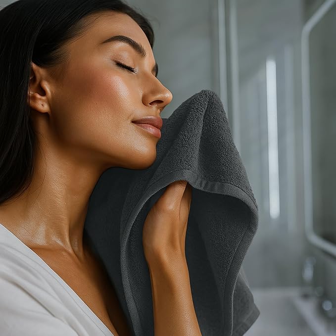 RIVERSIDE 12 Pack Washcloths - 12x12 Inches, 500 GSM, 100% Ring-Spun Cotton - Soft, Absorbent & Durable Face and Body Towels - for Bathroom, Spa, Gym, Makeup Removal & Everyday Use - Grey