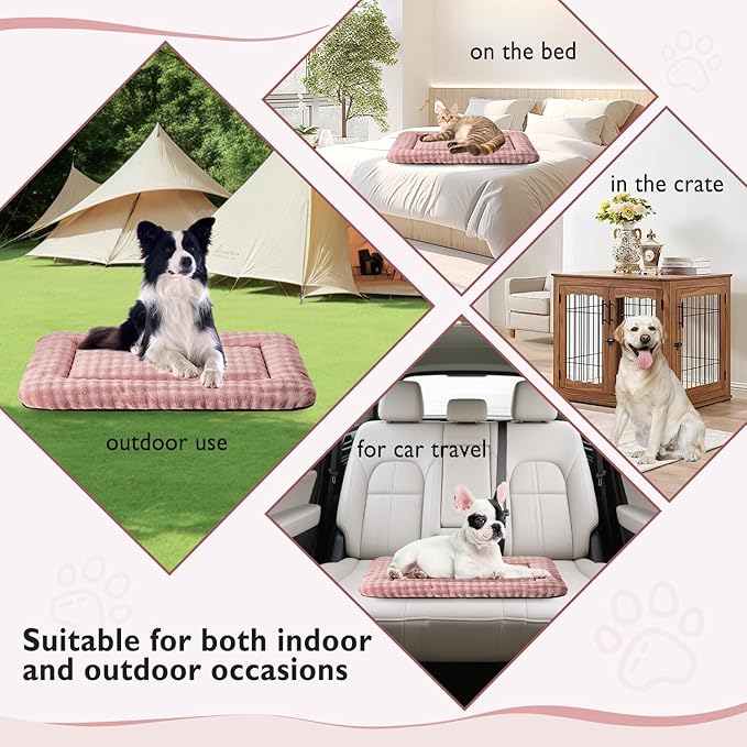 Yaning Pet Bed Mat Crate Pad for Cats Small Dogs, Washable Soft Pet Sleeping Mat Kennel Pad with 3D Bubble Pattern, Dusty Pink, 24"x 18"