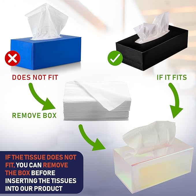 Acrylic Tissue Box Holder, Clear Dispenser for Facial Tissues, Napkins, and Dryer Sheets. Perfect for Bathrooms, Desks, Countertops, Vanities, Bedrooms, and Nightstands (Rectangle, Iridescent)