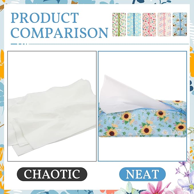 5 Pieces Tissues Purse Pocket Tissue Holder Reusable Travel Pouch Fabric Zipper Enclosed Small Size Daisy Pattern Holder for Purse Coins for Summer, 5.25 x 3 Inches (Summer Flower)