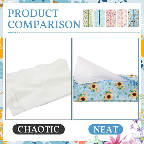 5 Pieces Tissues Purse Pocket Tissue Holder Reusable Travel Pouch Fabric Zipper Enclosed Small Size Daisy Pattern Holder for Purse Coins for Summer, 5.25 x 3 Inches (Summer Flower)