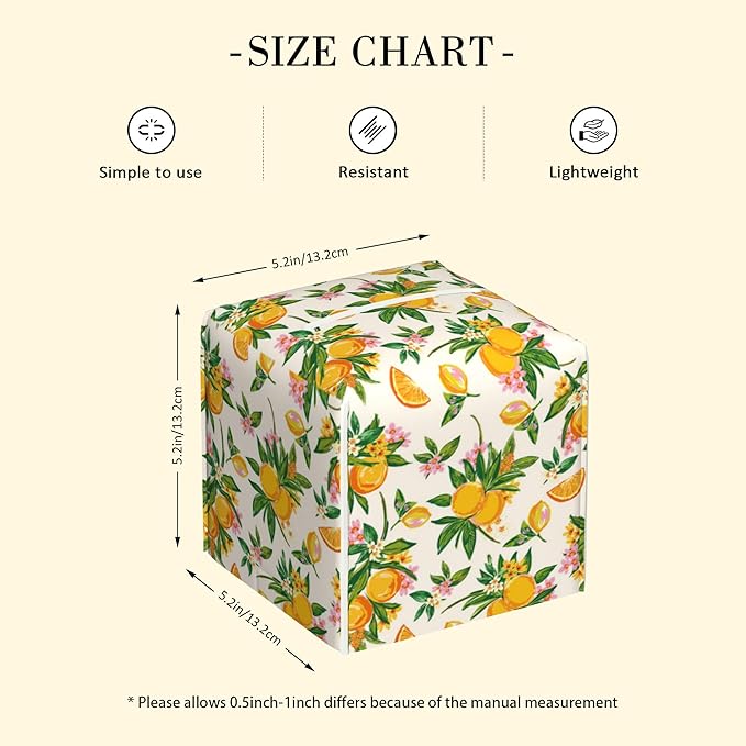 POIUBLE Tissue Box Holder Orange Fruit Floral Tissue Box Cover Square Leather Tissue Holder Organizer Portable Decorative Facial Paper Case for Home Office Bathroom Vanity Countertop