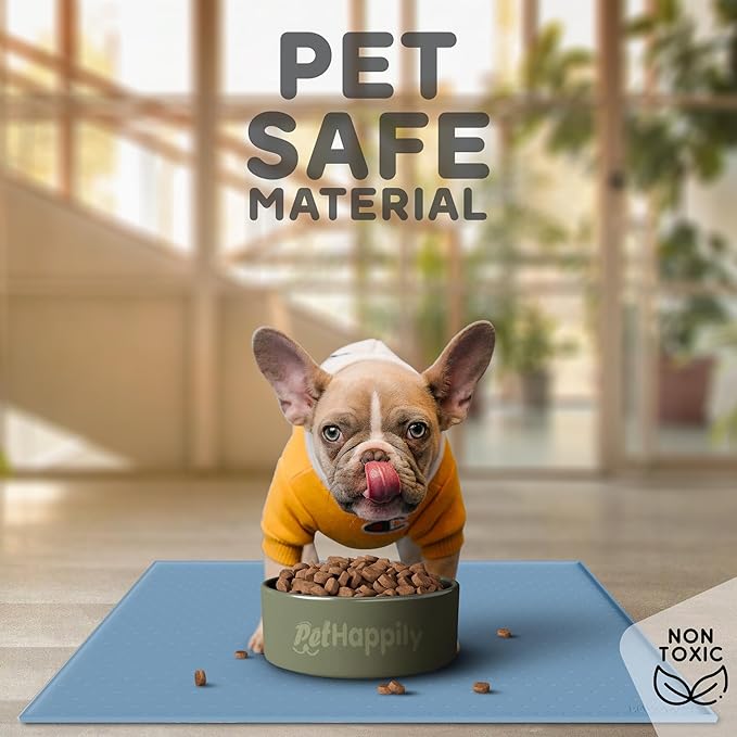 PetHappily Dog Food Mat - Raised Edges Dogs Mat for Food and Water Prevent Spill, Waterproof Cat Food Mats Protect Floors, Easy Clean Dog Bowl Mats for Food and Water, Silicone Pet Food Tray