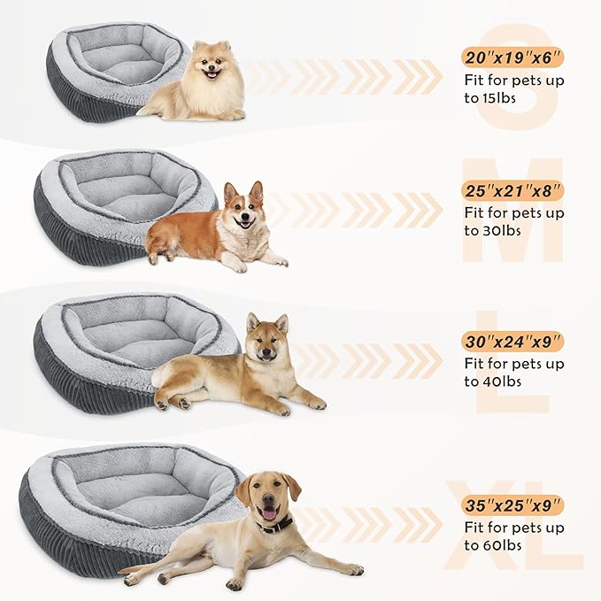SIWA MARY Medium Dog Beds for Medium Small Dogs Washable, Rectangle Dog Bed Medium Size Dog, Orthopedic Warming Soft Calming Sleeping Puppy Bed Durable Pet Bed with Anti-Slip Bottom(25"x21"x8")