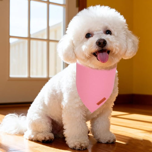ADOGGYGO 2 Pack Pink Dog Bandanas, Soft Cotton Solid Color Pet Triangle Scarf, Adjustable DIY Pink Girl Birthday Bandanas for Small Dogs (Small)