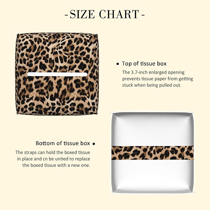 POIUBLE Leather Tissue Box Holder Leopard Print Tissue Box Cover Square Waterproof Tissue Holder Organizer Modern Napkin Holder for Bedroom Dresser Night Stand Office Desk