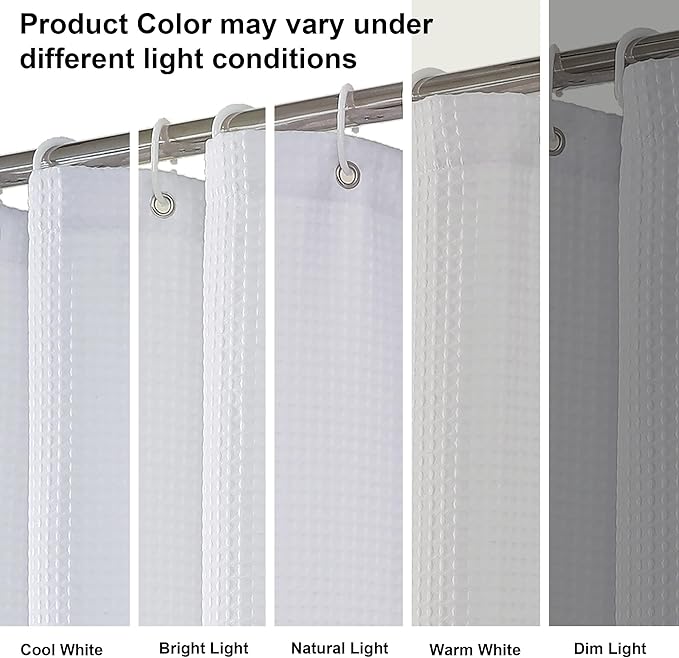 OVZME White Shower Curtain Set, Waffle Textured Heavy Duty Fabric Thick Shower Curtain for Bathroom, 230GSM Luxury Weighted Bath Curtain with 12 Plastic Hooks, 72x72, White
