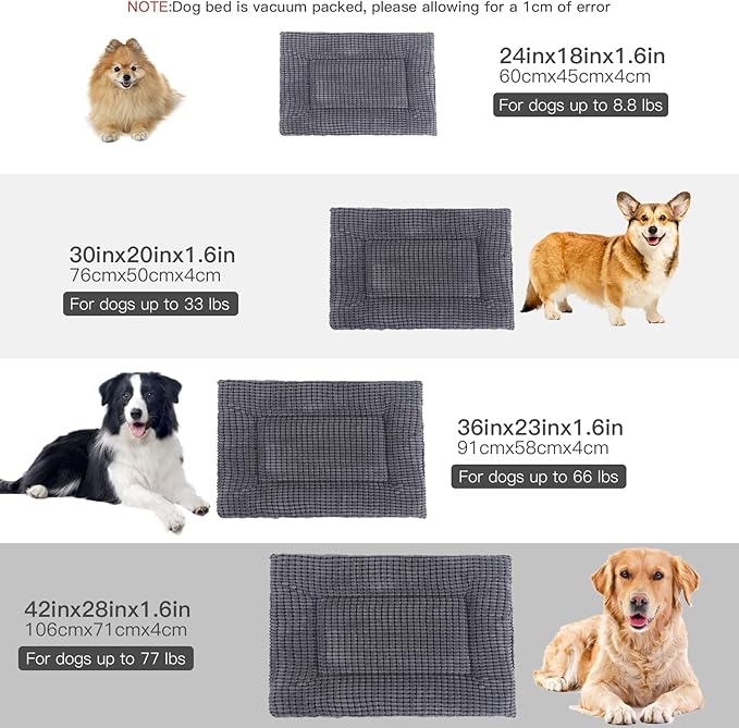 BVAGSS Reversible Dog Crate Pad, Memory Foam Pet Bed Mat, Soft Warm Machine Washable Sleeping Kennel Mattress for Small Medium Large Dogs XH079 (42''x28''x1.6'',Light Grey)