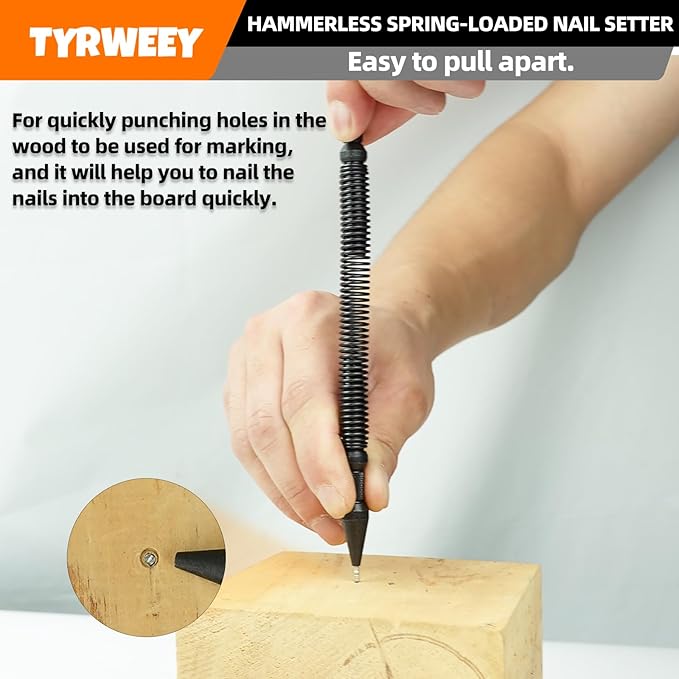 TYRWEEY 5-Piece Nail Setter Dual Head Nail Set & Dual Head Center Punch & Hinge Pin Remover Punch Set, Nail Setter Features 1/8-in, 3/16-in, 1/16-in, 1/32-in & Trim Nail Punch with Retaining Clip