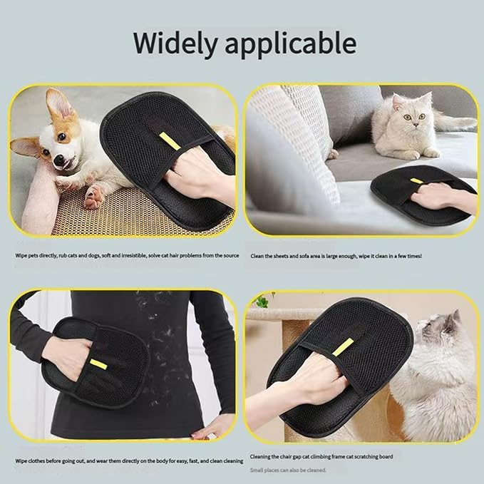 2 Pcs Pet Hair Removal Glove,Upgraded Electrostatic Pet Hair Removal Gloves - Reusable Electrostatic Dog/Cat Hair Remover Mitt & Pet Grooming Gloves for Couch,Upgraded Pet Hair Remover Glove (Black)