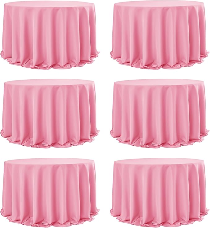 6-Pack Pink Round Tablecloths, 132 Inches, Stain-Resistant Polyester for 6-8 Ft Round Tables - Washable Table Covers for Weddings, Banquets, Birthday Parties, Events