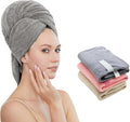 SURPRISE PIE Women Microfiber Hair Towel Wrap with Elastic Strap,Super Absorbent Anti Frizz Drying Turban for Curly, Long,Wet Hair- Grey