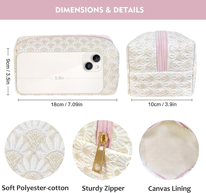 STARDW Aesthetic Floral Makeup Bag with Wrist Strap, Small Cute Cosmetic Pouch for Women with Zipper and Canvas Lining