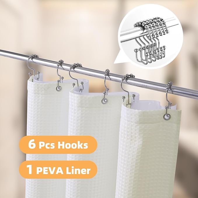 LaCyan 3 in 1 Waterproof Waffle Weave Shower Curtain and Clear Liner Set with 6 Stainless Steel Hooks Double Sided for Bathroom 72 Inches Heavy Duty Polyester Fabric Shower Curtains 36x72