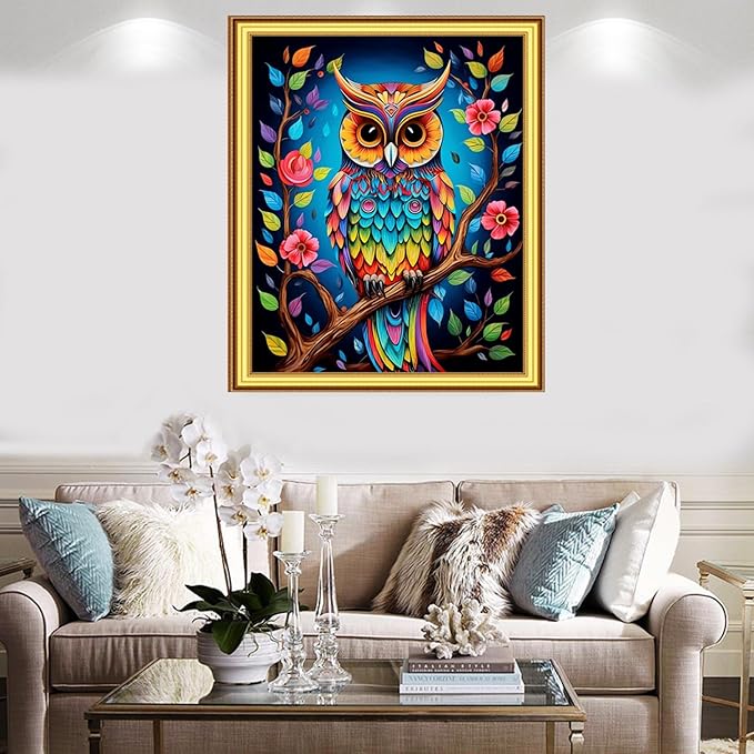 Foxnyart Stamped Cross Stitch Kits Full Range of Embroidery Needlework Starter Kits for Beginners Adults 11CT Embroidery Patterns Art Crafts DIY Needlepoint Kit-Colorful Owl 16x20 inch
