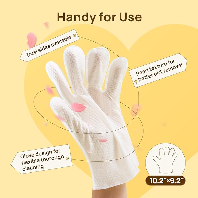 HICC PET Cleaning Deodorizing Glove Wipes for Dogs & Cats, Vet Recommended Hypoallergenic Hydrating & Nourish Fur Pet Grooming Glove Wipes, Pet Bathing Wipes for Horse Coat Care,6pcs Coconut Scent