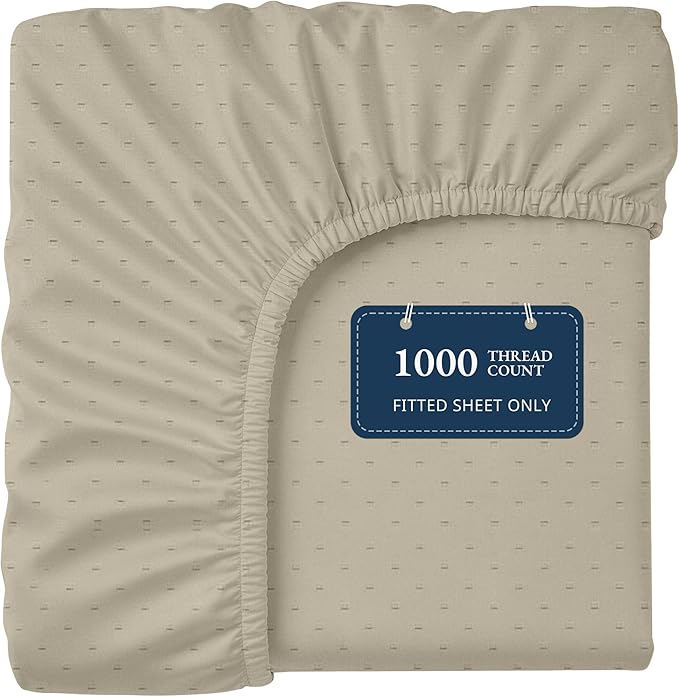 Lane Linen 100% Egyptian Cotton Twin Size Fitted Sheet Only (39"x75" + 15") - Elegant Sateen Weave, Ultra Soft, Breathable, Highly Durable, Deep Pockets Upto 17" - Swiss Dot Linen
