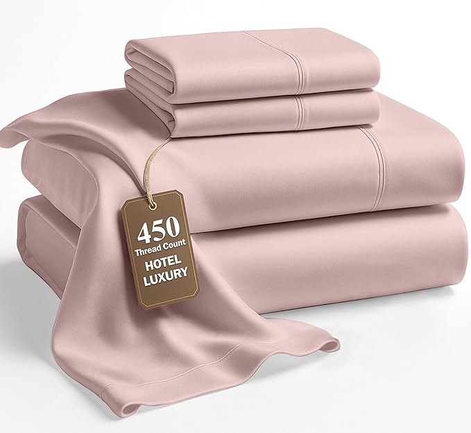 LANE LINEN California King Bed Sheets – 450 Thread Count Soft Sateen Sheets, Naturally Cooling & Breathable, 15” Deep Pocket Fully Elasticized Fitted Sheet, Hotel Bedding & Pillowcases, Sepia Rose