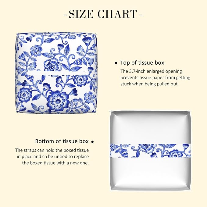 POIUBLE Leather Tissue Box Holder Watercolor Blue Flowers Tissue Box Cover Square Waterproof Tissue Holder Organizer Modern Napkin Holder for Bedroom Dresser Night Stand Office Desk